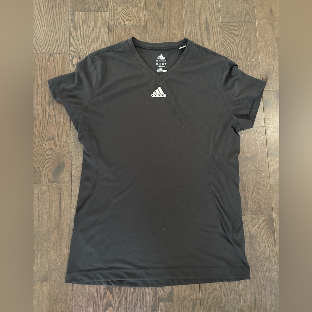 adidas Black V-Neck Athletic Tee with Center Logo